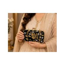 Fabbhue Women's Green Hand Embroidered Clutch with Detachable Strap