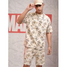 HIGHLANDER Men Avenger Beige Round Neck Oversized T-shirt With Loose Fit Shorts (Set of 2)