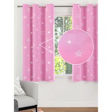 Encasa Homes Room Darkening Blackout Curtains 2 Panels Silver Foil Printed 5 Ft Star Pink