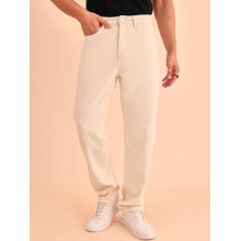 Style Quotient Men Off White Solid Relaxed Fit Mid Rise Cotton Jeans