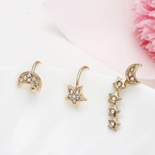 Fabula Jewellery Encrusted Delicate Star & Moon Gold Tone Crystal Ear Cuff Earring Earrings