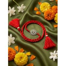 Zavya 925 Sterling Silver Om Rakhi for Brother Red