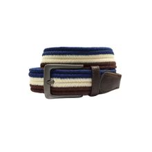The Tie Hub Blue Brown Cream Tri-Tone Fishbone Elasticated Belt With Matte Buckle