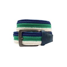 The Tie Hub Navy Blue Green Cream Tri-Tone Fishbone Elasticated Belt With Matte Buckle