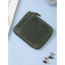 Teakwood Men Olive Genuine Leather Solid Zip Around Wallet