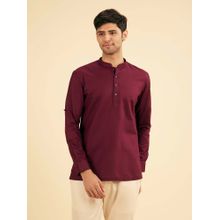 Manyavar Maroon Cotton Fiesta Short Kurta For Men