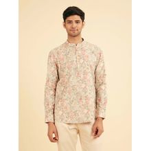 Manyavar Peach Royal Elegance Short Kurta For Men