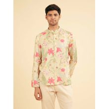 Manyavar Multi-Color Satin Elegance Short Kurta For Men