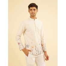 Manyavar Beige Radiance Cotton Short Kurta For Men