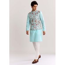 KALKI FASHION Sky Blue Jacquard Kurta & Jacket with Pyjama