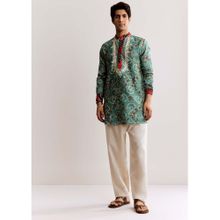 KALKI FASHION Green Silk Short Kurta & Pyjama With Bandhani Print