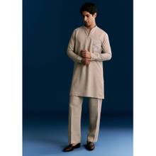 KALKI FASHION Beige Linen Kurta & Pyjama With Embroidery