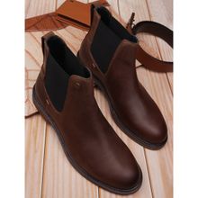 EZOK Men Brown Solid Pattern Leather Chelsea Boots