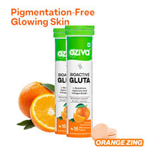OZiva Bioactive Gluta Fizzy (L-Glutathione), Reduce Cellular Damage on Skin- Orange (Pack of 2)