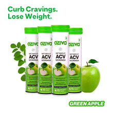 Oziva ACV Moringa To Control Cravings, Apple Cider Vinegar, No Maltodextrin (Green Apple) Pack of 4