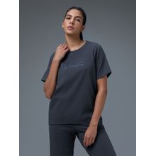 Technosport Women Printed Relaxed Fit Round Neck Grey Sport T-Shirt