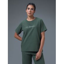 Technosport Women Printed Relaxed Fit Round Neck Green Sport T-Shirt