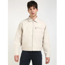 Calvin Klein Cream Solid Relaxed Fit Cotton Jacket
