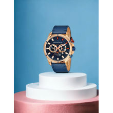 Carlos Philip Mens Analog Blue Watch with Leather Band (M)