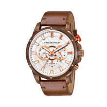 Carlos Philip Mens Analog Brown Watch with Leather Band (M)