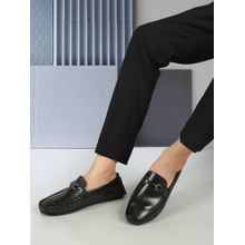 Carlton London Black Slip On Round Toe Men Loafers