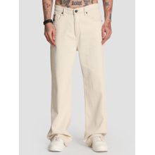 Bene Kleed Men Mid-Rise Wide Leg Badge Denim Trouser Off White
