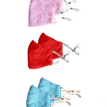 Bellofox Light Pink Chikan,Red Chikan And Aqua Chikan Face Mask (Set Of 6)