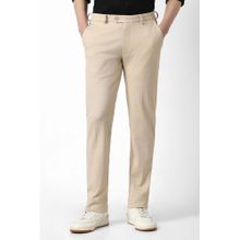 Peter England Men Beige Textured Formal Trouser