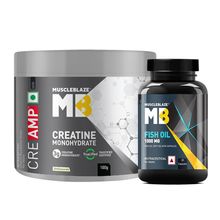 MuscleBlaze Creatine MonohydrateCreAMP (Unflavoured) With Omega 3 Fish Oil 1000mg, 30 Capsules