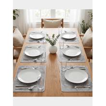 PANO Feather Luxe Silver Premium Pvc Dining Table Mats (Set Of 6)