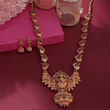 Zaveri Pearls Gold Tone Goddess Temple & Peacock Necklace & Earring Set - ZPFK7691