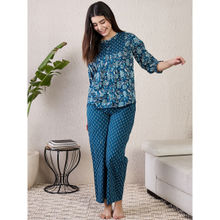 July Nightwear Cotton Blue Short Kurti With Pyjama For Women (Set of 2)
