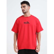 RHINO CULT Men Red Ugh Typography Oversized T Shirt