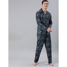 The Bear House Men Blue Printed Pure Cotton Night Suit