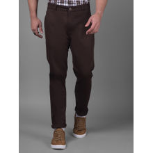 CRIMSOUNE CLUB Mens Solid Brown Chinos Trousers