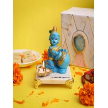 Homearte Blue Krishna with Marble Choki and Candles
