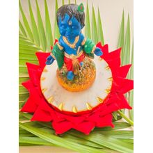 Homearte Marble Leafing Blue Krishna Idol