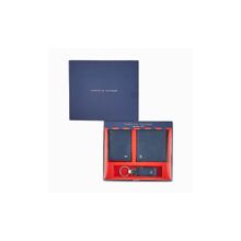 Tommy Hilfiger Accessories Leather Combo Gift set-Global Coin Wallet, Card Holder and Key Fob Navy
