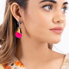 Voylla Kalbelia Enamelled Pink Pom Pom Earrings