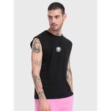 Bewakoof Men's Black The King Graphic Printed Oversized Vest