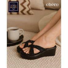 CHERE Midnight Spark Crystal Embellished Black Wedges Heels