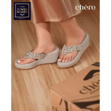 CHERE Grey Luxe Pearl Embellished Wedges Heels