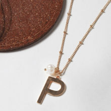 Toniq Gold Alphabet P Personalized Initial Pearl Charm Necklace For Women