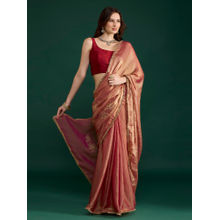 Gajra Gang Pink Tissue Saree without Blouse with Embroidery Nani's Almari