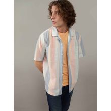 American Eagle Men Multi-Colored Ae Linen-Blend Striped Pool Side Casual Shirt