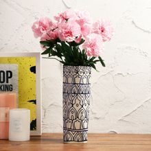 VarEesha Mehraab Blue, Off White 10 Inch Hexagonal Ceramic Vase