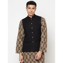 Fabindia Wool Black Printed Men Nehru Jacket
