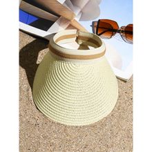 Toniq Beige Straw Sun Visor Summer vacation Beach Hats for Women