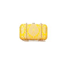 Tjori Sunshine Yellow Brocade Box Clutch With Sling