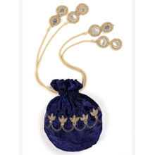 Tjori Royal Blue Velvet Potli Bag